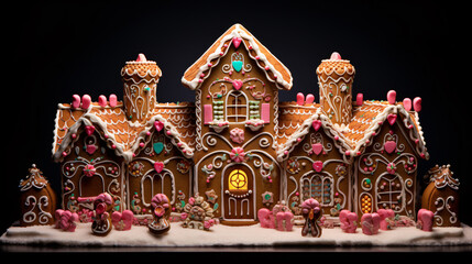 Fototapeta premium Beautifully decorated gingerbread house with colorful decorations 