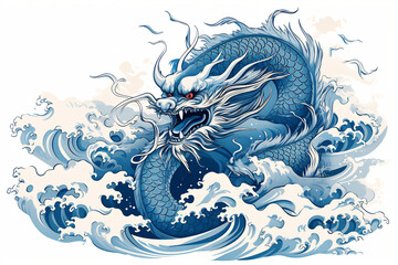 Blue Chinese Dragon symbol of 2024. Chinese New Year