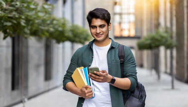 Student Life on the Move: Indian Male Learner Juggling Books and Mobile