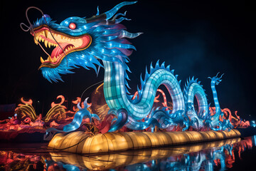 Fototapeta premium Blue Chinese Dragon symbol of 2024. Chinese New Year