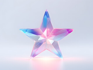 Christmas glass star on a white background. 3D rendering. Pink and blue neon light.