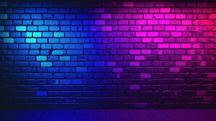 Lighting neon Effect red and blue on brick wall for background party happiness concept , For showing products or placing products. cyberpunk concept 