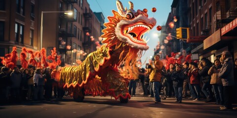 A Dragon Dance in Chinatown is a captivating and symbolic performance often seen during various celebrations, particularly during Chinese New Year.