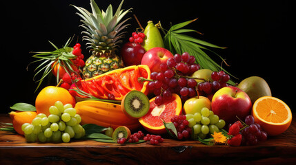 Exotic Tropical Fruit Platter - Vibrant Array of Ripe and Juicy Flavors - Photorealistic Fruit Photography