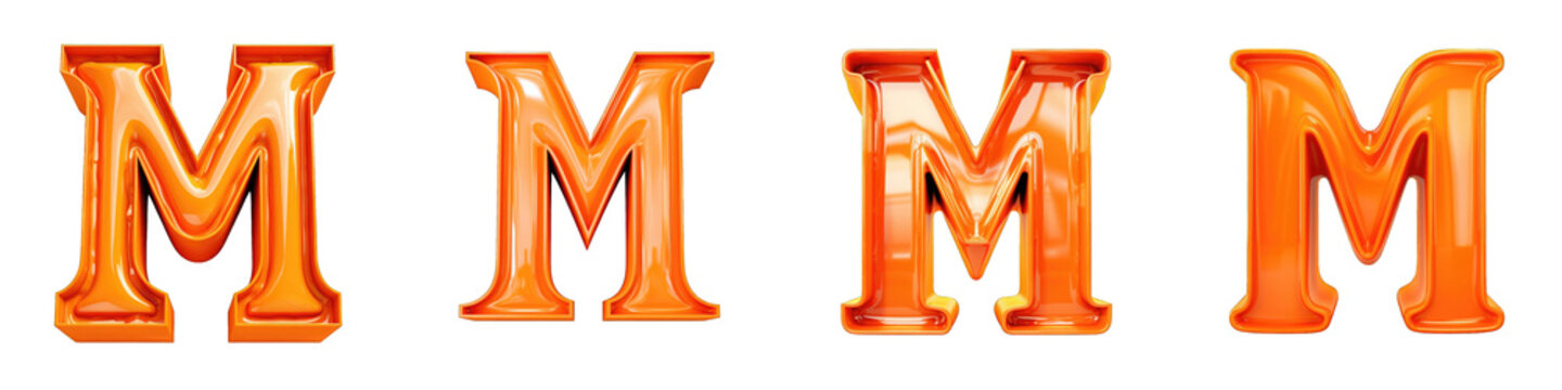 Orange colored alphabet, logotype, letter M isolated on a transparent background
