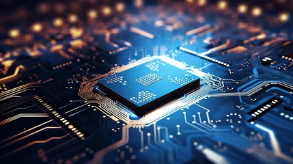 Fotobehang Modern circuit processor board technology machine background, technology concept ai generated image © harkamat