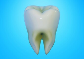 beautiful and clean healthy tooth 3d render illustration isolated on a blue background. Dental treatment at the dentist teeth cleaning