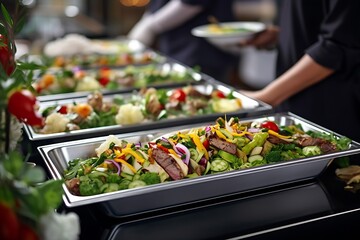 Obraz premium Generative AI : People group catering buffet food indoor in restaurant