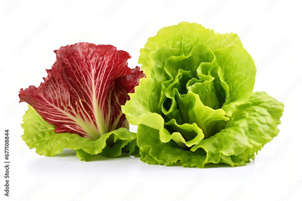 Aufkleber generative ai : fresh red and green lettuce isolated on white background.