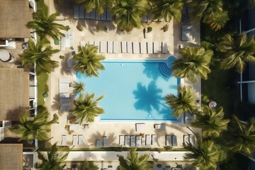 Generative AI : Bird's-eye view at luxury tropical resort near the ocean