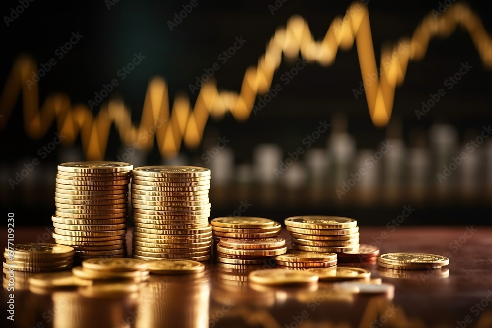 Poster generative ai : gold money coin background are laid in graph. business in the digital age