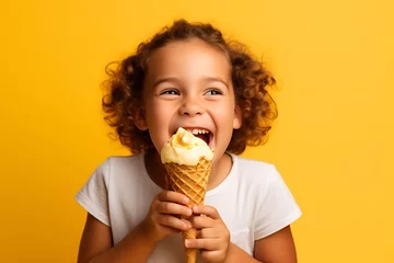 Fotobehang Generative AI : Cute child girl eating ice cream. © The Little Hut