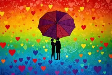 Valentines day. Multicolored rainbow abstract heart design with couple