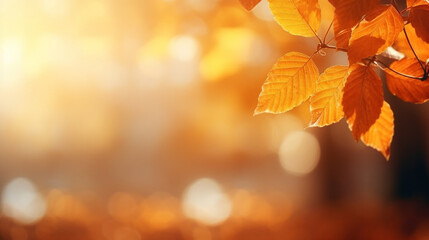 Naklejka na ściany i meble Golden maple autumn leaves against a blur background wallpaper