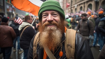 Obraz premium Man dressed as Irish leprechaun St Patrick's day parade.
