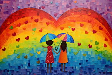 Valentines day. Multicolored rainbow abstract heart design with couple