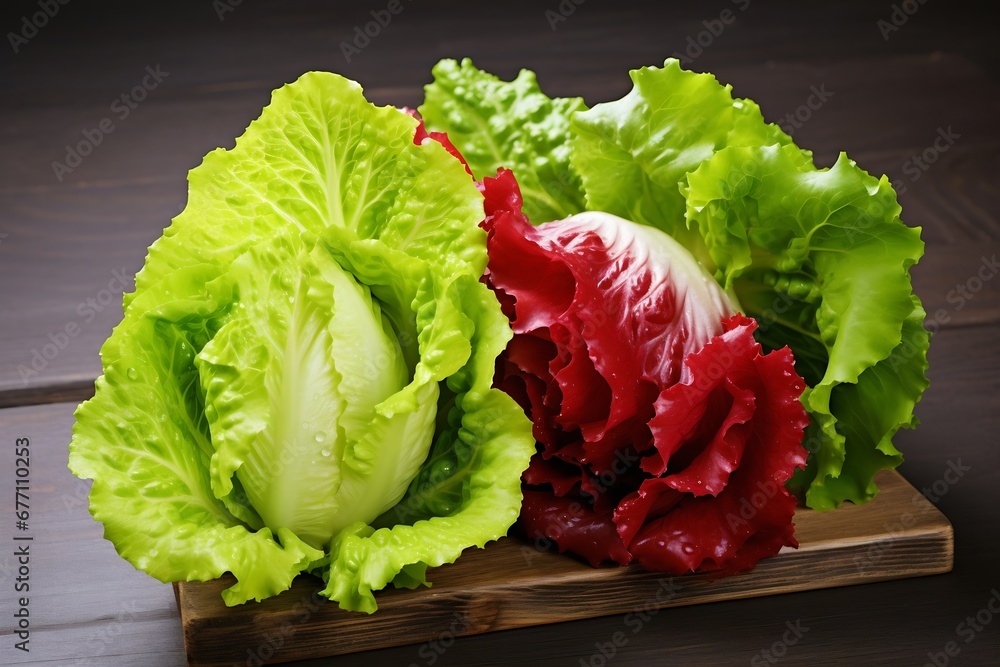 Aufkleber generative ai : fresh red and green lettuce isolated on white background.
