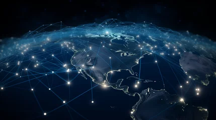 Foto op Canvas Global connection internet satellite web data network 5G telecommunications world space low orbit regional geopolitics technology infrastructure © The Stock Image Bank