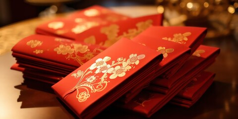 Red Packets (Ang Pao) Red packets containing money might be placed on the table, especially if it's a family gathering where elders give these packets to the younger members as a symbol of good luck