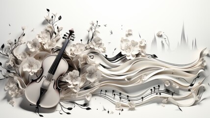 Illustration of music symbols and notes in colorful watercolors - obrazy, fototapety, plakaty