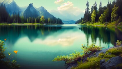 lake in the mountainsbeautiful nature with mountains and a lake suitable as a background