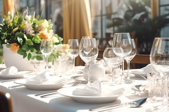 A table set for a banquet for a celebration in a restaurant