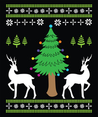 Ugly Christmas Sweatshirt Design; Merry Christmas Vector Graphic Design With Black Background