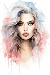 Watercolor art, woman portrait, wall poster, painting. Created by AI