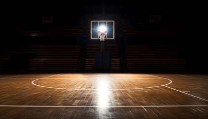 captivating empty basketball court illuminated by powerful white lights in a dark arena - Powered by Adobe