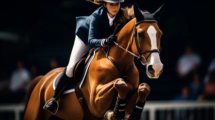 Fototapeten Action-Packed Equestrian Show Jumping with Horse and Rider © Kristian