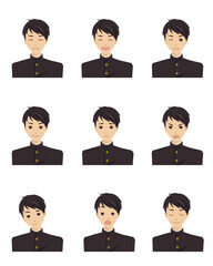 色々な表情をした男子学生（学ラン）のイラスト