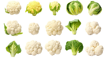 Fototapeta premium Set of cauliflower isolated on transparent background, image with background removed, created with Generative Ai technology.