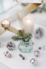 Winter Christmas decorations in home interior