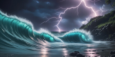 thunder storm at the ocean
