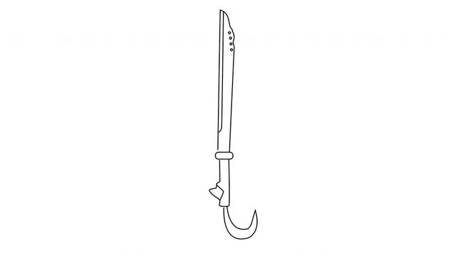 animated sketch of a mandau, a typical Indonesian Kalimantan weapon