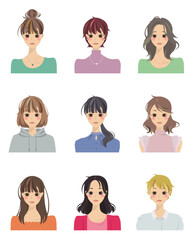 色々な髪型をした女性のイラスト