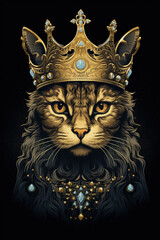 stylized cat king with crown and gem stones