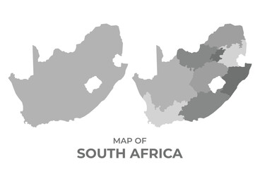 Fototapeta premium Greyscale vector map of South Africa with regions and simple flat illustration