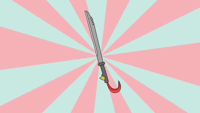 mandau animation, a typical Indonesian Kalimantan weapon with a rotating background