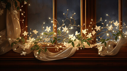 Close-up of Mistletoe Patterns and the Soft Glow Lights