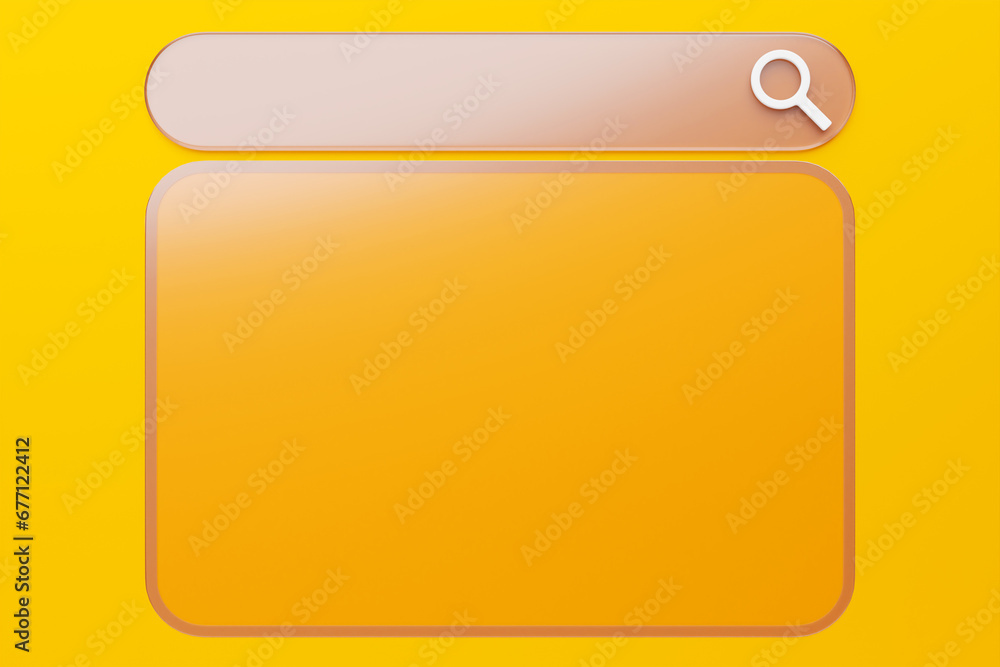 Poster 3d illustration, search bar design element on a yellow background. search bar for website and user i