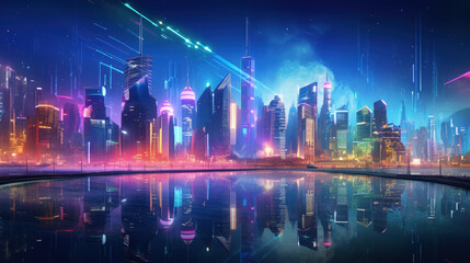 Fototapeta na wymiar Colorful illustration of a science fiction cityscape