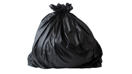 Black garbage bag isolated on transparent background, image with background removed, created with Generative Ai technology.