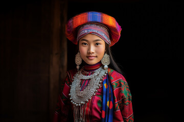 Smiling Tribal Young Woman in Traditional Ethnic Attire