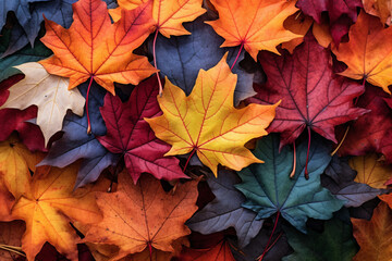 Naklejka na ściany i meble Colorful autumn leaves background. Fall season concept. Top view.