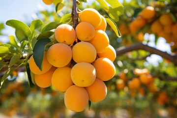 Beautiful apricot tree with abundant ripe fruits in a vibrant and serene garden setting
