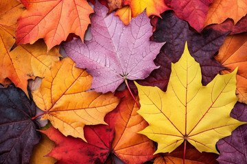 Naklejka na ściany i meble Colorful autumn leaves background. Fall season concept. Top view.