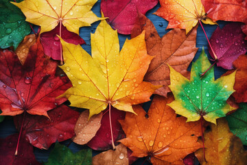 Colorful autumn leaves background. Fall season concept. Top view.