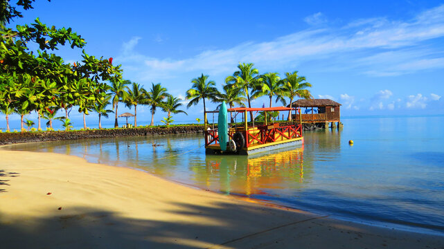 Boat on a beach in Samoa Pacific Ocean 