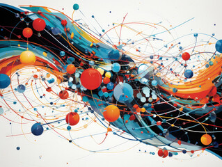 Modern art illustration of circles and lines resembling global informational networks